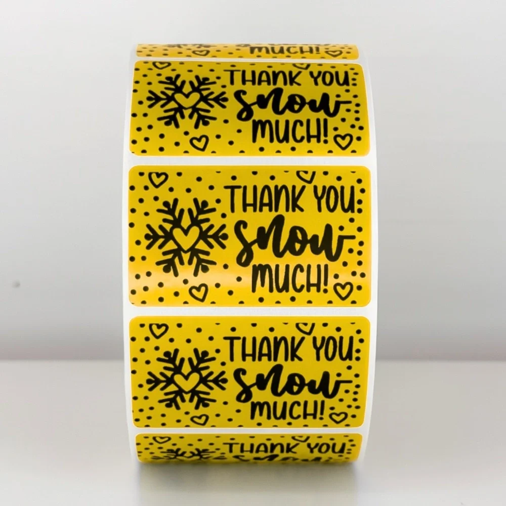 Thank You Snow Much Stickers | Winter Snowflake Labels | Holiday Packaging